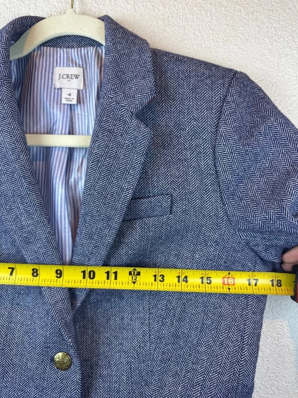 J.Crew Blue Herringbone Wool Blend Blazer Size 4 Gold Button Tailored Jacket - Picture 7 of 11